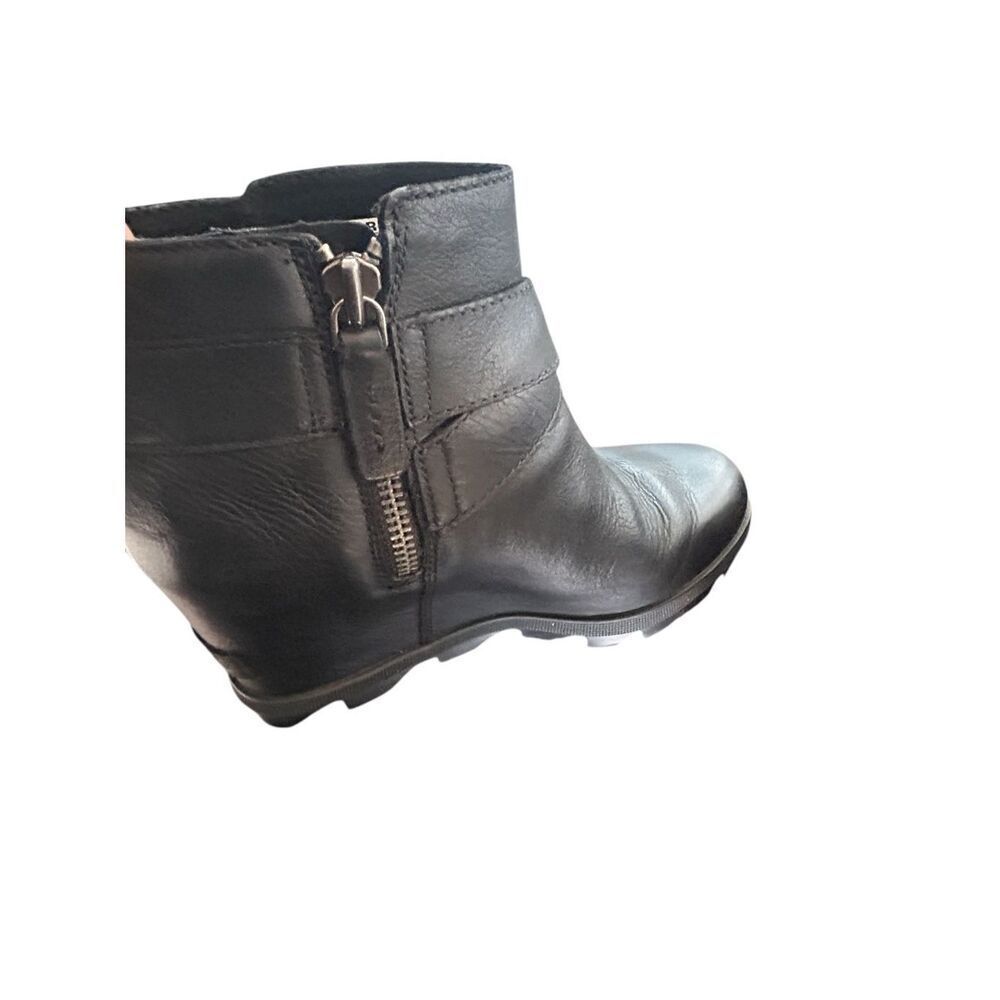 Sorel Joan of Artic Wedgel Leather Ankle Boots Black Buckle 6 - Picture 7 of 16